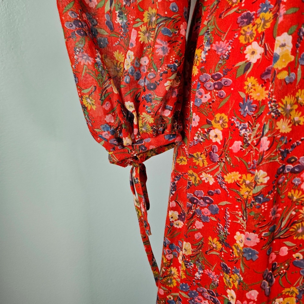 Vintage Candi Jones California Red Floral Prairie Maxi Dress Lace Up Boho 70s 5 - Picture 4 of 8